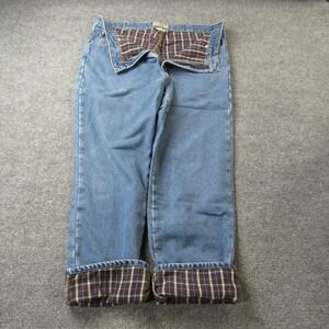 LL Bean Flannel Lined Jeans Mens 38x32 Blue Classic Fit Denim Plaid Regular
